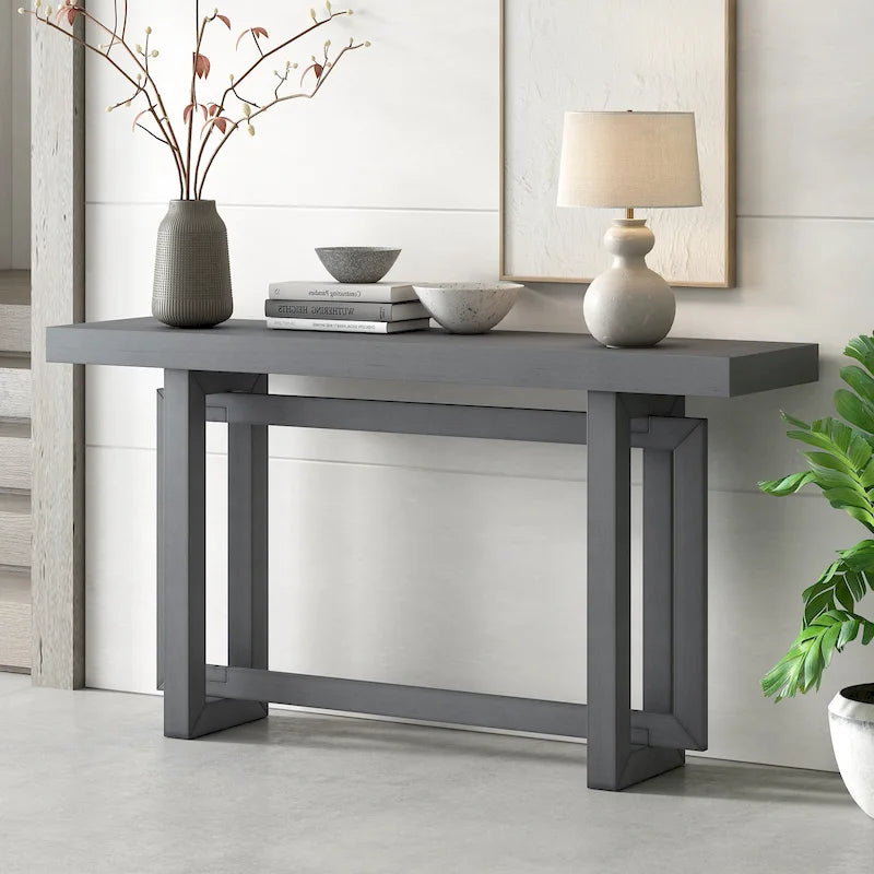 Consolle da ingresso minimalista extra lunga con piano in legno