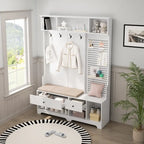 Hallway Hall Tree with Removable Cushioned Bench, Coat Rack, Storage Shelves