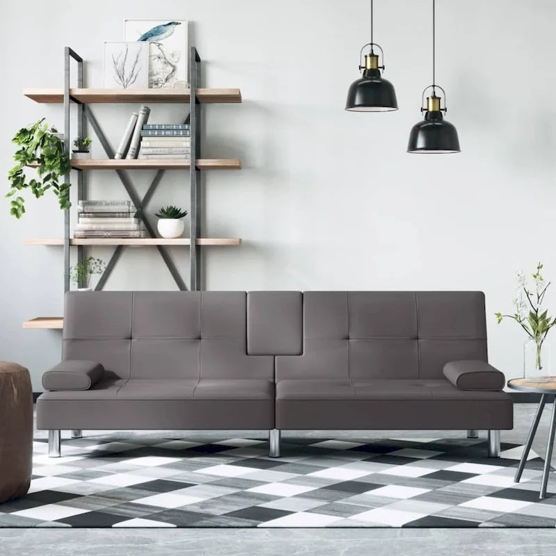 Divano letto pieghevole con portabicchieri, in similpelle - 200 x 89 x 70 cm