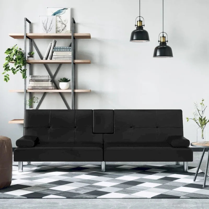 vidaXL Sofa Bed Foldable Sleeper Sofa Couch Bed with Cup Holders Faux Leather - 78.7 x 35 x 27.6