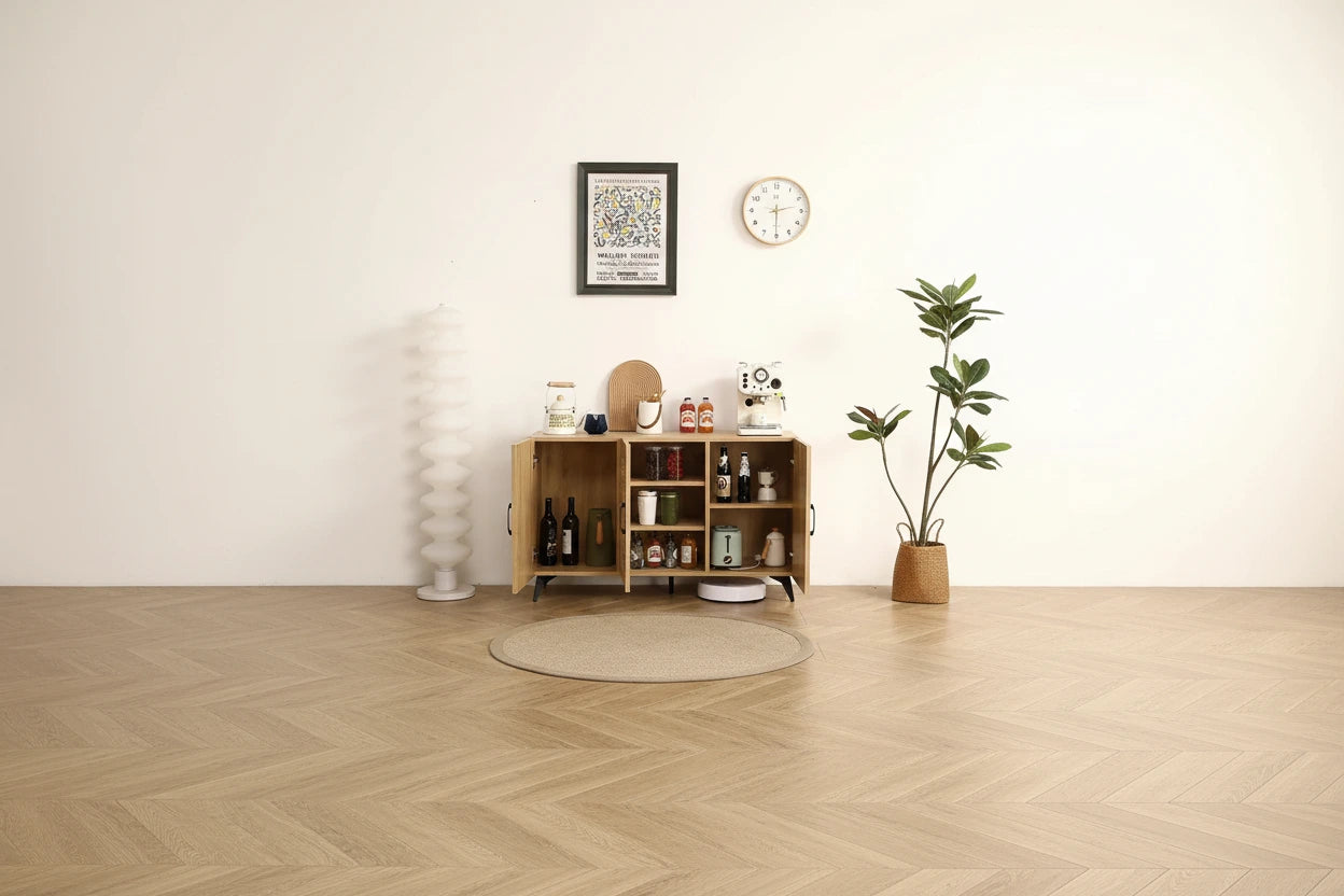 Mobile a tre ante da 45,3W con rattan naturale - N/A