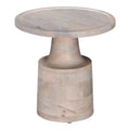 Side End Table, 18 Inch Round Top, Pedestal Base, Oak White Mango Wood